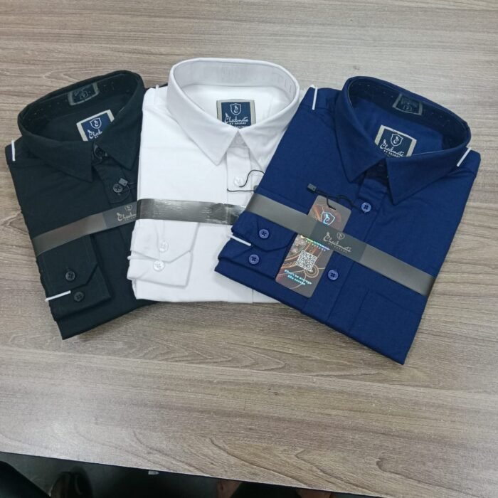 Solid Shirt Combo Offer 3PC White, Black, Nevy Blue - M