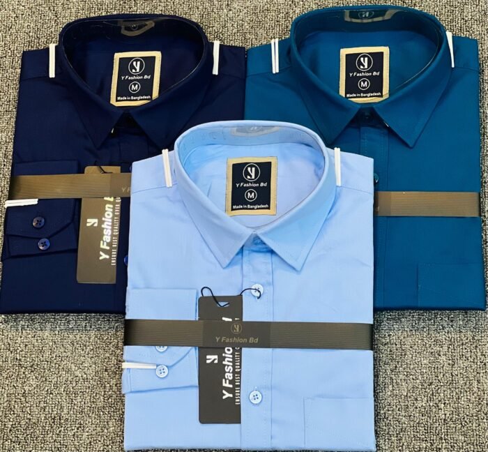 Solid Shirt Combo Offer Sky, Petrol, Nevy 3Pc. – M