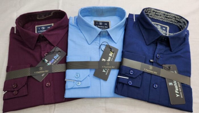 Solid Shirt Combo Offer 3PC Sky, Purple, Nevy blue – M