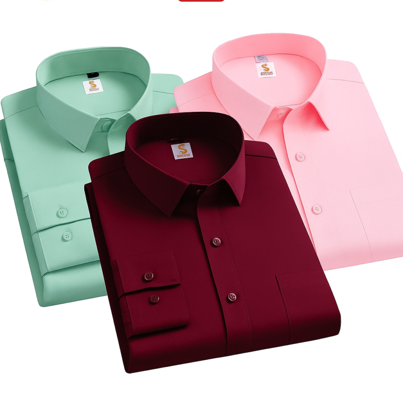 Solid Shirt Combo Offer 3PC-Meroon, Pink, Pest - 2XL
