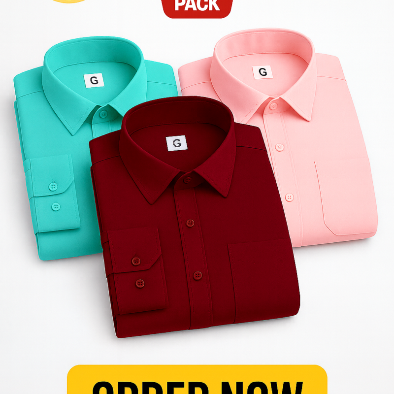 Solid Shirt Combo Offer 3PC-Meroon, Pink, Pest - M