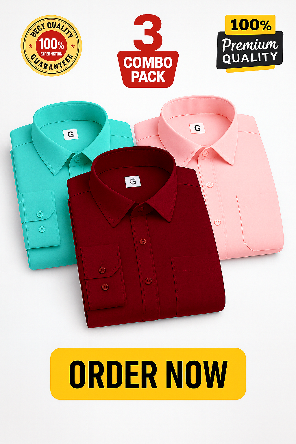 Solid Shirt Combo Offer 3PC-Meroon, Pink, Pest - M