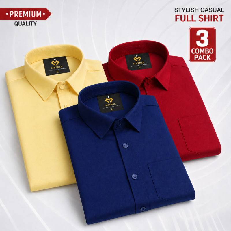 Solid Shirt Combo Meroon, Cream, Nevy Blue-L