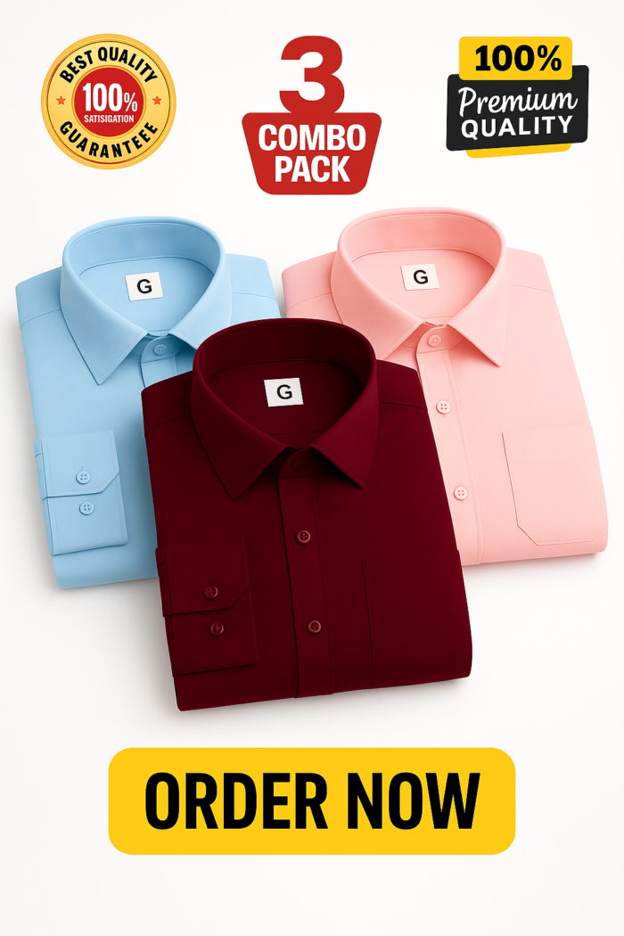 Solid Shirt Combo Offer 3PC-Meroon, Pink, Sky Blue -2XL