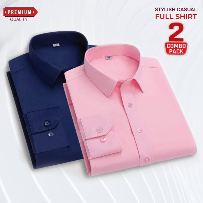 Solid fine cotton shirt Nevy and Pink-M