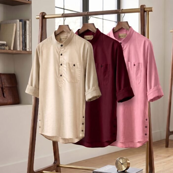 solid band colour shirt merron, pink, cream-2XL