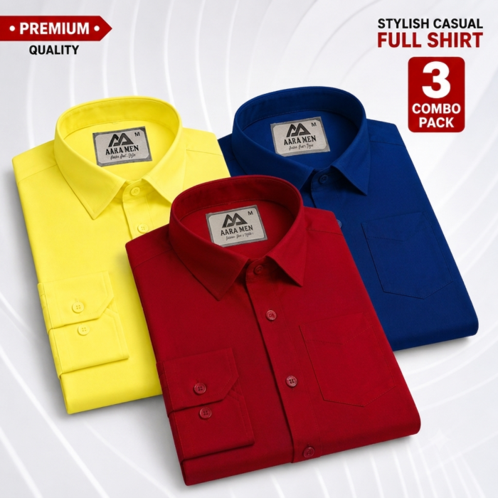 Solid Shirt Combo Meroon, Cream, Nevy Blue-L